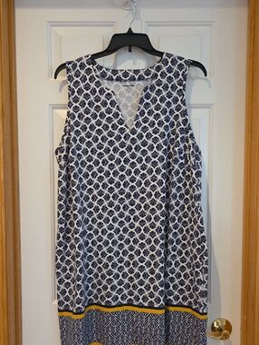 Women’s Navy and White Printed Sleeveless Dress with pockets